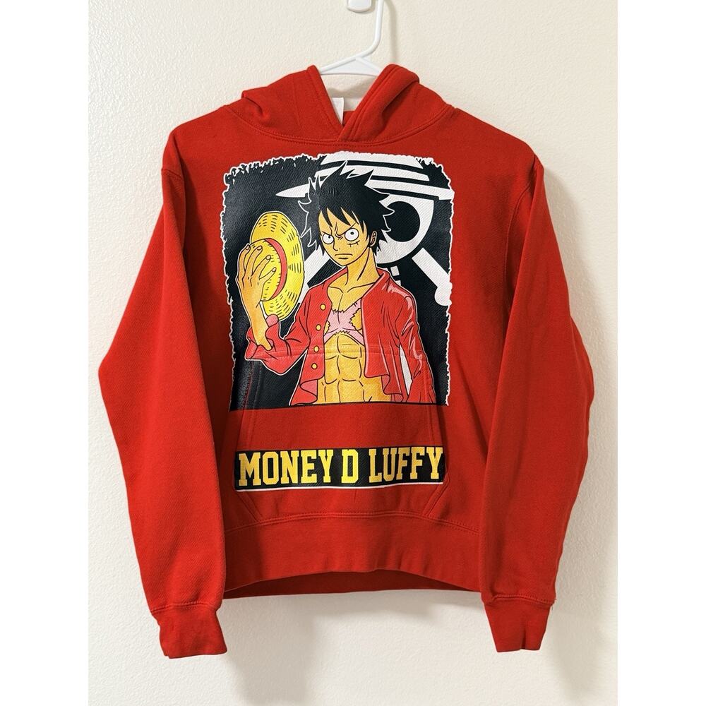 One Piece Monkey D Luffy Red Hoodie Youth Large Anime Pullover Sweatshirt